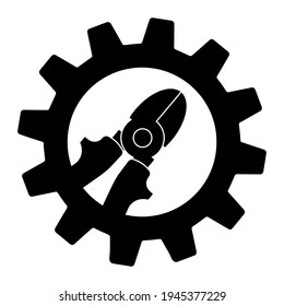 Technical electric pliers icon in gear. Outline technical electric pliers vector icon for web design