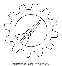 Icono técnico de alicates eléctricos en marcha. Icono de vector de pinzas eléctricas técnicas de contorno para diseño web