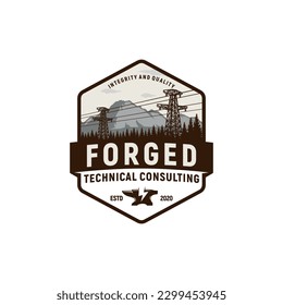 Technical Electricity Logo Inspiration, Iron Anvil, Lightning, Mountain