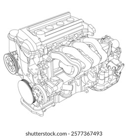 Technical Engine Drawings. Internal Combustion, Electric Motor, Motorcycle, and Rocket for High-Tech Concepts