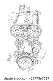 Technical Engine Drawings. Internal Combustion, Electric Motor, Motorcycle, and Rocket for High-Tech Concepts