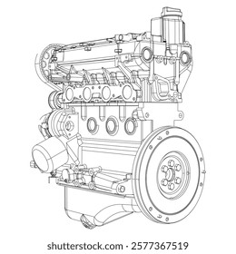 Technical Engine Drawings. Internal Combustion, Electric Motor, Motorcycle, and Rocket for High-Tech Concepts