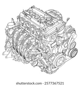 Technical Engine Drawings. Internal Combustion, Electric Motor, Motorcycle, and Rocket for High-Tech Concepts