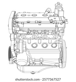 Technical Engine Drawings. Internal Combustion, Electric Motor, Motorcycle, and Rocket for High-Tech Concepts