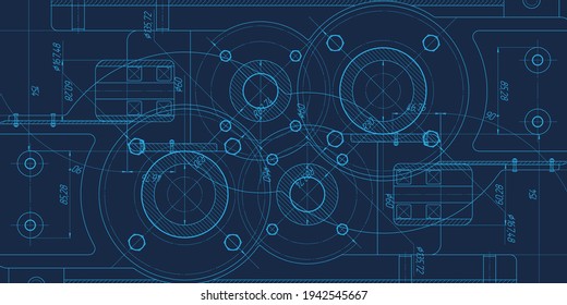 Technical Engineering Banner.Rotating Gears. School Physics.Machine Technology. Vector Illustration.