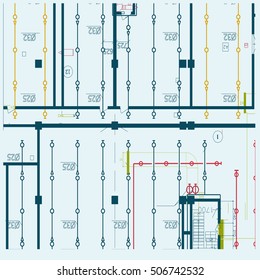 Technical engineering drawing blueprint on a blue background
