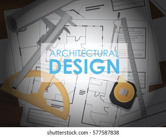 technical engineering drawing plan. architectural drawings and drawing tools