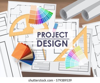 technical engineering drawing plan. architectural drawings and drawing tools