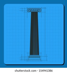 technical engineering line scale paper grid background with abstract column in pillar form. vector illustration 