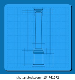 technical engineering line scale paper grid background with abstract column in pillar form. vector illustration 