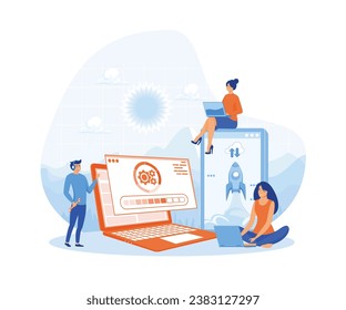  Technical error and service. Computer laptop screen with updating progress bar. flat vector modern illustration 