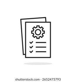 Prüfungs- oder Testsymbol wie ein dünnes Dokument. einfache lineare Trend moderne Tech-Anforderung logotype Grafik-Design-Element einzeln auf weiß. Konzept des Systemkonfigurationsvertragszeichens