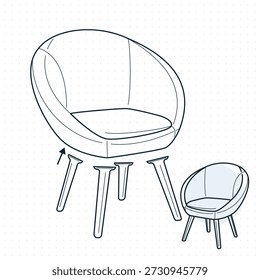 Technical Exploded View Chair Illustration with Assembly Structure Details
