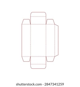 A technical flat die cut layout for a rectangular folding carton box with flaps for packaging design and manufacturing