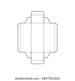A technical flat die cut template showing the folding lines and structure for a rectangular cardboard box packaging design.