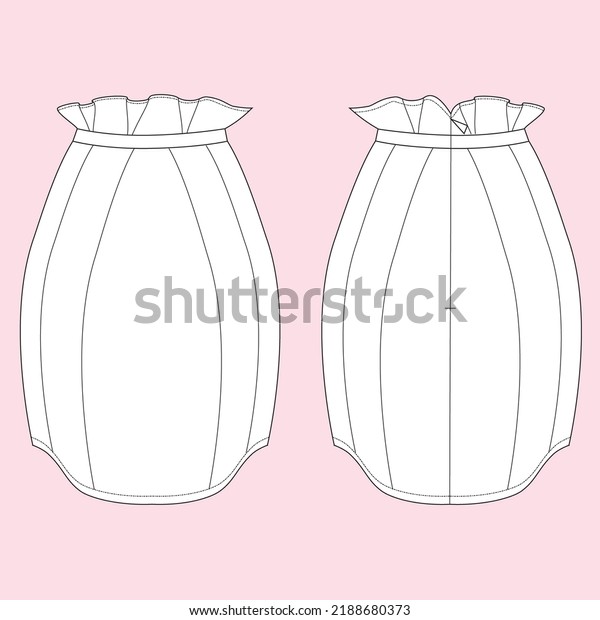 Technical Flat Drawing of Tulip Skirt. Fashion\
illustration for girl. Technical drawing, vector, adobe\
illustration, flat\
drawing.