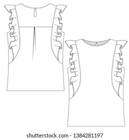 Technical Flat Sketch Of Blouse With Ruffles