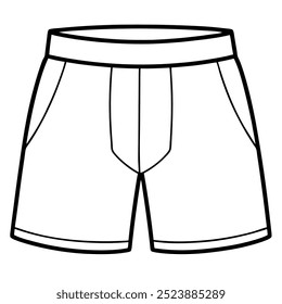 Boceto plano técnico de los calzoncillos boxer de los hombres. Esta ilustración es perfecta para mostrar el diseño y el ajuste de la ropa interior en el diseño de moda, la creación de patrones y la venta al por menor.