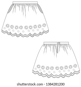technical flat sketch of summer skirt