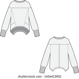 technical flat sketch of a sweatshirt garment for womens fashion with uneven bottom