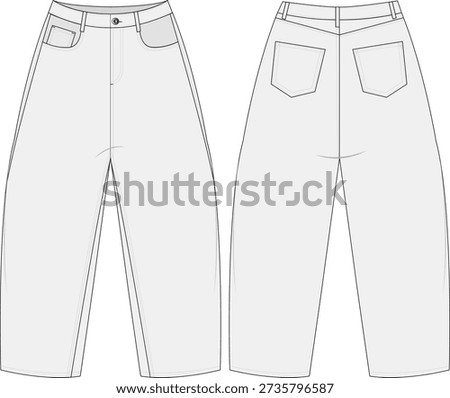 Technical Flat Sketch of Wide-Leg Cropped Pants (Front and Back View).