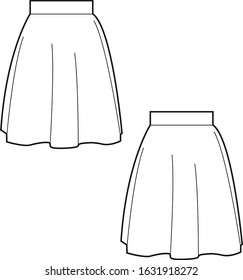 Technical flat of skirt women’s garment fashion