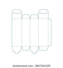 A technical flat vector layout template for folding a rectangular cardboard box with cut lines and fold lines for packaging design