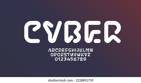 Technical font, cyber alphabet, uppercase Latin letters from A to Z and Arab numbers from 0 to 9 for you designs, vector illustration 10EPS