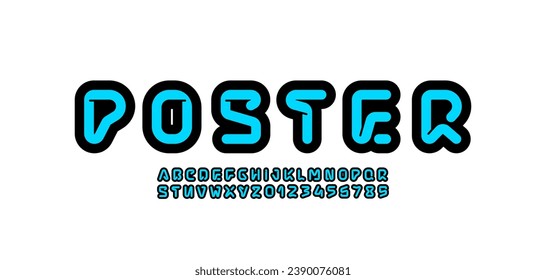 Technical font, cyber alphabet, uppercase Latin letters from A to Z and Arab numbers from 0 to 9 for you designs posters, vector illustration 10EPS