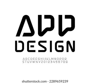 Technical font, digital alphabet, Latin letters from A to Z and Arab numbers from 0 to 9 for you ui ux designs, vector illustration 10EPS