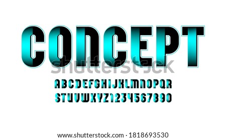 Technical font, digital alphabet, letters (A, B, C, D, E, F, G, H, I, J, K, L, M, N, O, P, Q, R, S, T, U, V, W, X, Y, Z) and numbers (0, 1, 2, 3, 4, 5, 6, 7, 8, 9), vector illustration 10EPS