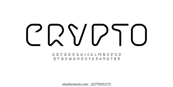 Technical font, digital alphabet, trendy uppercase Latin letters from A to Z and Arab numbers from 0 to 9 for you ui ux designs, vector illustration 10EPS
