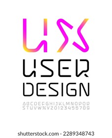 Technical font, digital alphabet, trendy uppercase Latin letters from A to Z and Arab numbers from 0 to 9 for you ui ux designs, vector illustration 10EPS