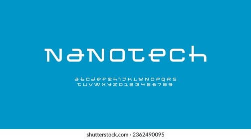 Technical font, digital cyber alphabet, trendy letters from A to Z and numbers from 0 to 9, vector illustration 10EPS