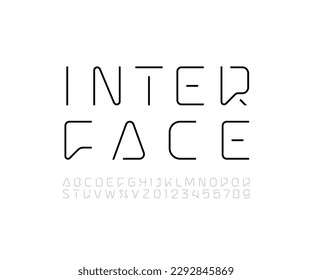 Technical font, digital thin alphabet, trendy Latin letters from A to Z and Arab numbers from 0 to 9 for you ui ux designs, vector illustration 10EPS