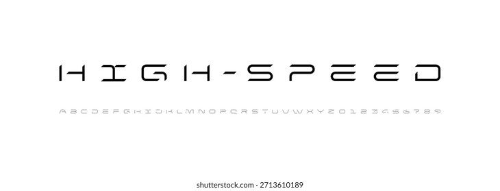 Fuente técnica, alfabeto ancho digital, letras cibernéticas de la A a la Z y números de 0 a 9 para sus diseños de logotipos, Ilustración vectorial 10EPS
