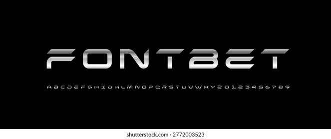 Technical font, digital wide alphabet, cyber chrome letters from A to Z and numbers from 0 to 9 for you logo designs, vector illustration 10EPS
