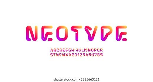 Fuente técnica, alfabeto brillante redondo, letras mayúsculas y números de moda para su futuro diseño, ilustración vectorial 10EPS