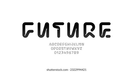 Technical font, round modern alphabet, trendy uppercase Latin letters from A to Z and Arab numbers from 0 to 9 for you future design, vector illustration 10EPS