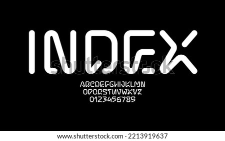 Technical font, round modern alphabet, trendy uppercase Latin letters from A to Z and Arab numbers from 0 to 9 for you designs, vector illustration 10EPS