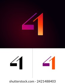Technical future font, digital cyber alphabet, trendy original 3d number 4 for interface design, logo design, set vector illustrations 10EPS