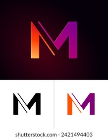 Technical future font, digital cyber alphabet, trendy original 3d letter M for interface design, logo design, set vector illustrations 10EPS