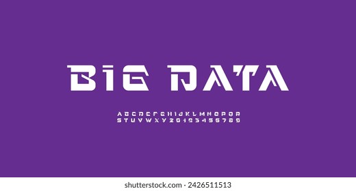 Technical future font, digital cyber alphabet, trendy bold letters from A to Z and numbers from 0 to 9 for robotic style design, vector illustration 10EPS