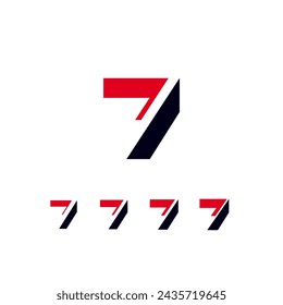 Technical future font, digital cyber alphabet, set of four different thicknesses of the trendy modern number 7, vector illustration 10EPS