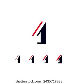 Technical future font, digital cyber alphabet, set of four different thicknesses of the trendy modern number 1, vector illustration 10EPS