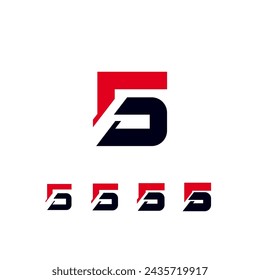 Technical future font, digital cyber alphabet, set of four different thicknesses of the trendy modern number 5, vector illustration 10EPS