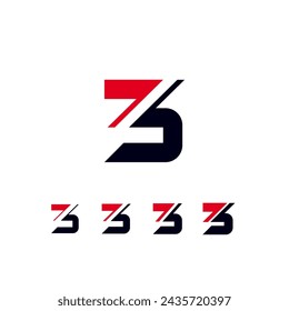 Technical future font, digital cyber alphabet, set of four different thicknesses of the trendy modern number 3, vector illustration 10EPS