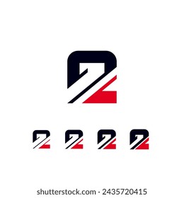 Technical future font, digital cyber alphabet, set of four different thicknesses of the trendy modern number 2, vector illustration 10EPS
