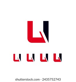 Technical future font, digital cyber alphabet, set of four different thicknesses of the trendy modern letter U, for your logo or brand company design, vector illustration 10EPS