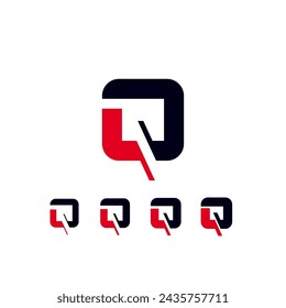 Technical future font, digital cyber alphabet, set of four different thicknesses of the trendy modern letter Q, for your logo or brand company design, vector illustration 10EPS